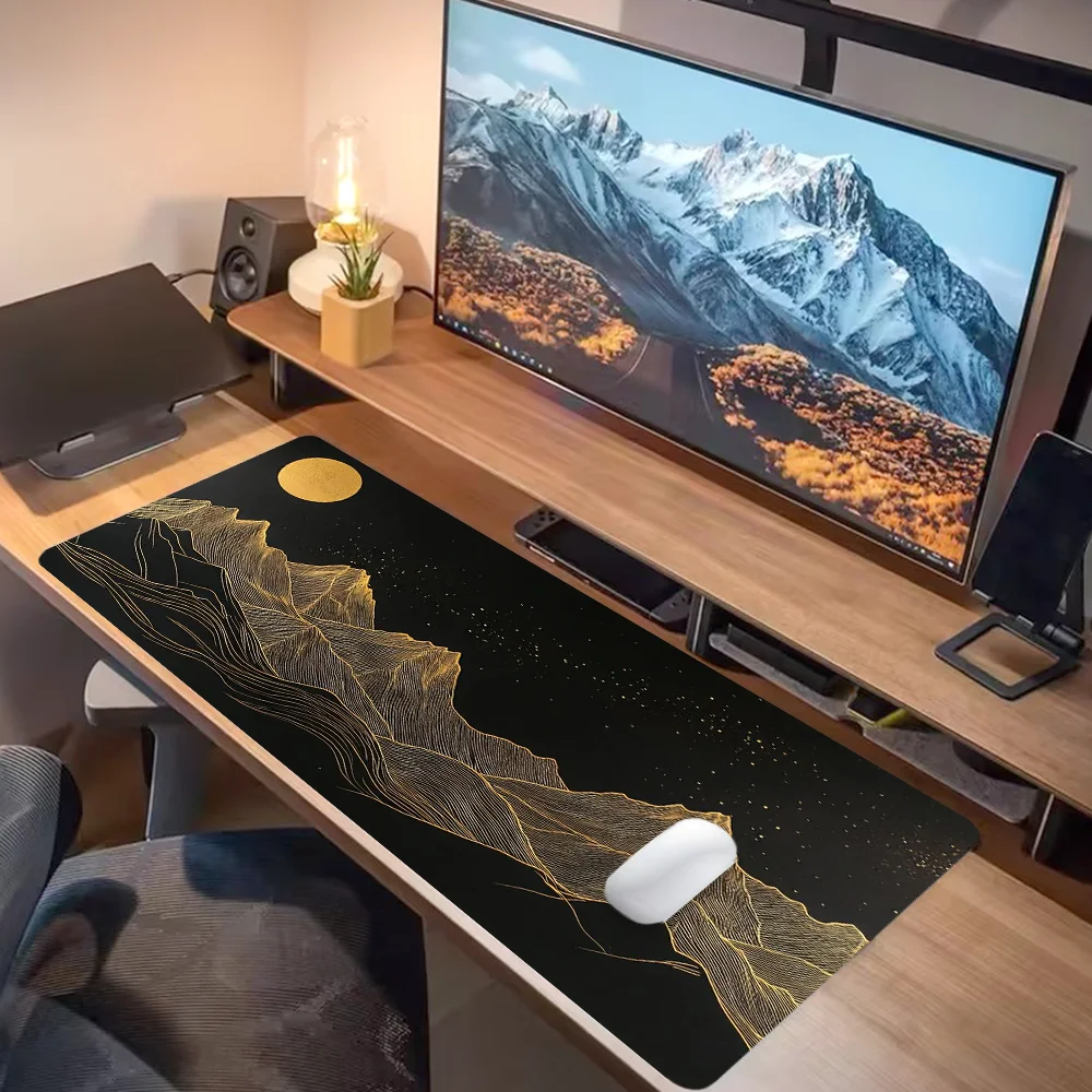Modern line-art mountain desk mat