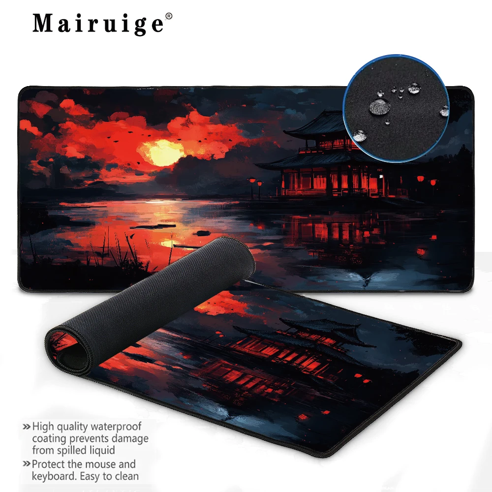 Waterproof Twilight Scenery Large Mousepad - Sunset Desk Mat & Home Office Accessory