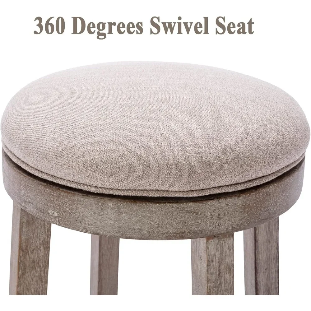 Swivel Bar Stools Set of 2, 26&rdquo; Counter Height Stools, Fabric Armless Barstool Rubberwood Legs, Farmhouse Kitchen Island Chair