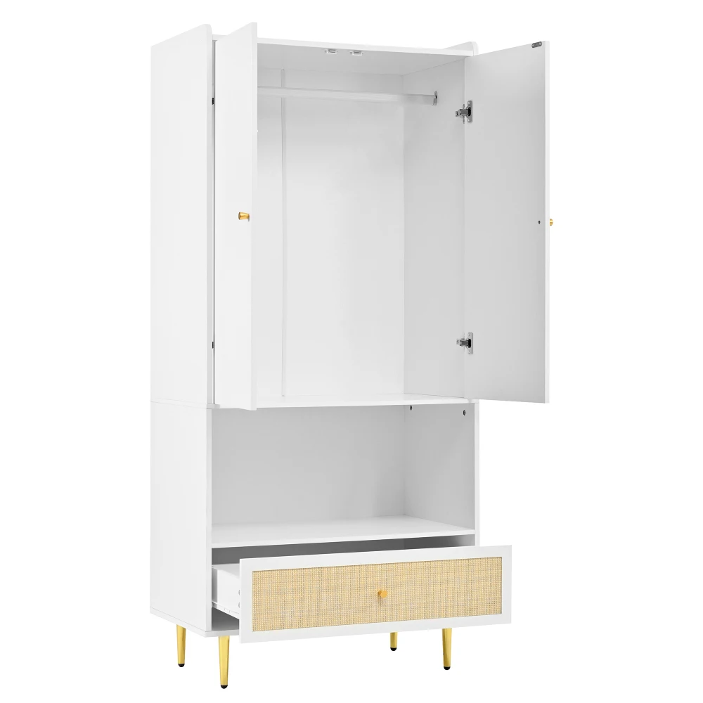 Großer Rattan-Schubladenschrank mit 2 Türen, Schlafzimmerschrank mit Metallbeinen und Griffen, 80x48x175 cm Aufbewahrungsorganizer – Detail 17