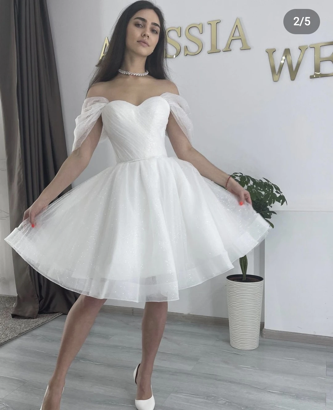 Short Sparkly Sweetheart Wedding Drezs Lace Up Back Off The Shoulder Knee Length For Women Customize To Measures Bridal Gowns 3