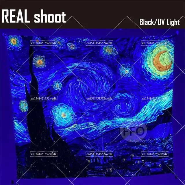 Blacklight Starry Night Van Gogh Wall Art Decor, Peinture à l'huile, Fluorescent Tapestry, Glow in the Dark, UV Reactive Poster 5
