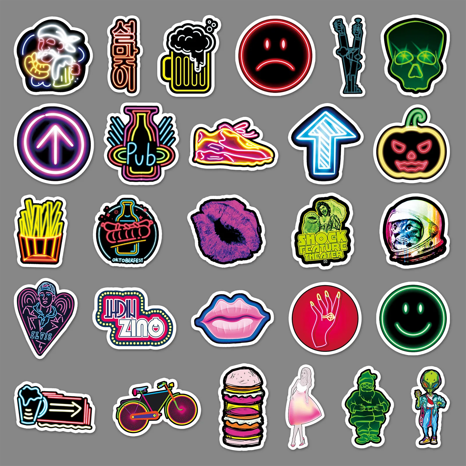 53PCS Neon Decorative Stickers Fashion Waterproof Graffiti Stickers