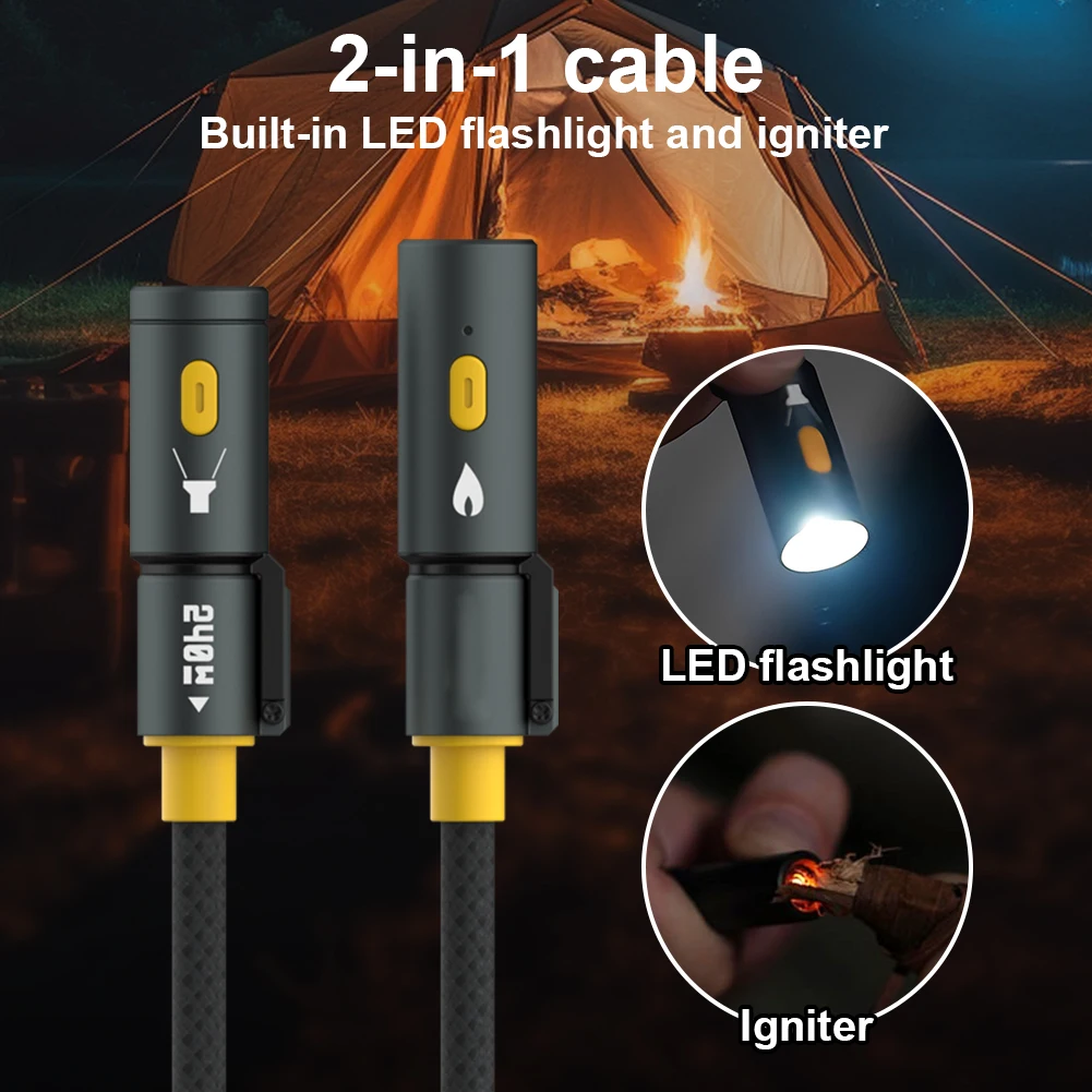 Kabel USB C do ładowania zasilany przez USB-C o mocy 240W z funkcją zapalniczki i oświetleniem LED, pleciony kabel USB C do iPhone 16 Pro Max/Pad/telefonów/tabletów/laptopów