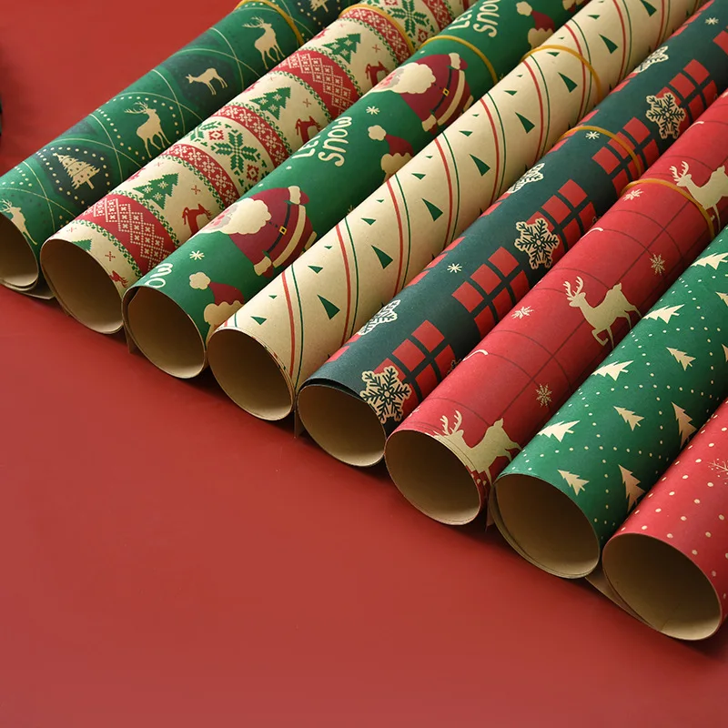 

Merry Christmas Cartoon Santa Claus Pattern Wrapping Kraft Paper Gift Box Flowers Gift Wrapping Paper Christmas Decor For Home