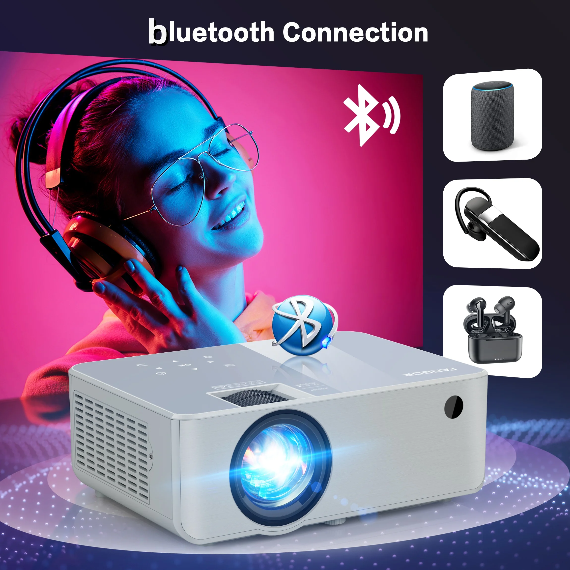 FANGOR 23000LM 4K Projector Smart WiFi BT UHD Native 1080P HIFI Home Theater Beamer Support with HDMI USB iOS & Android System