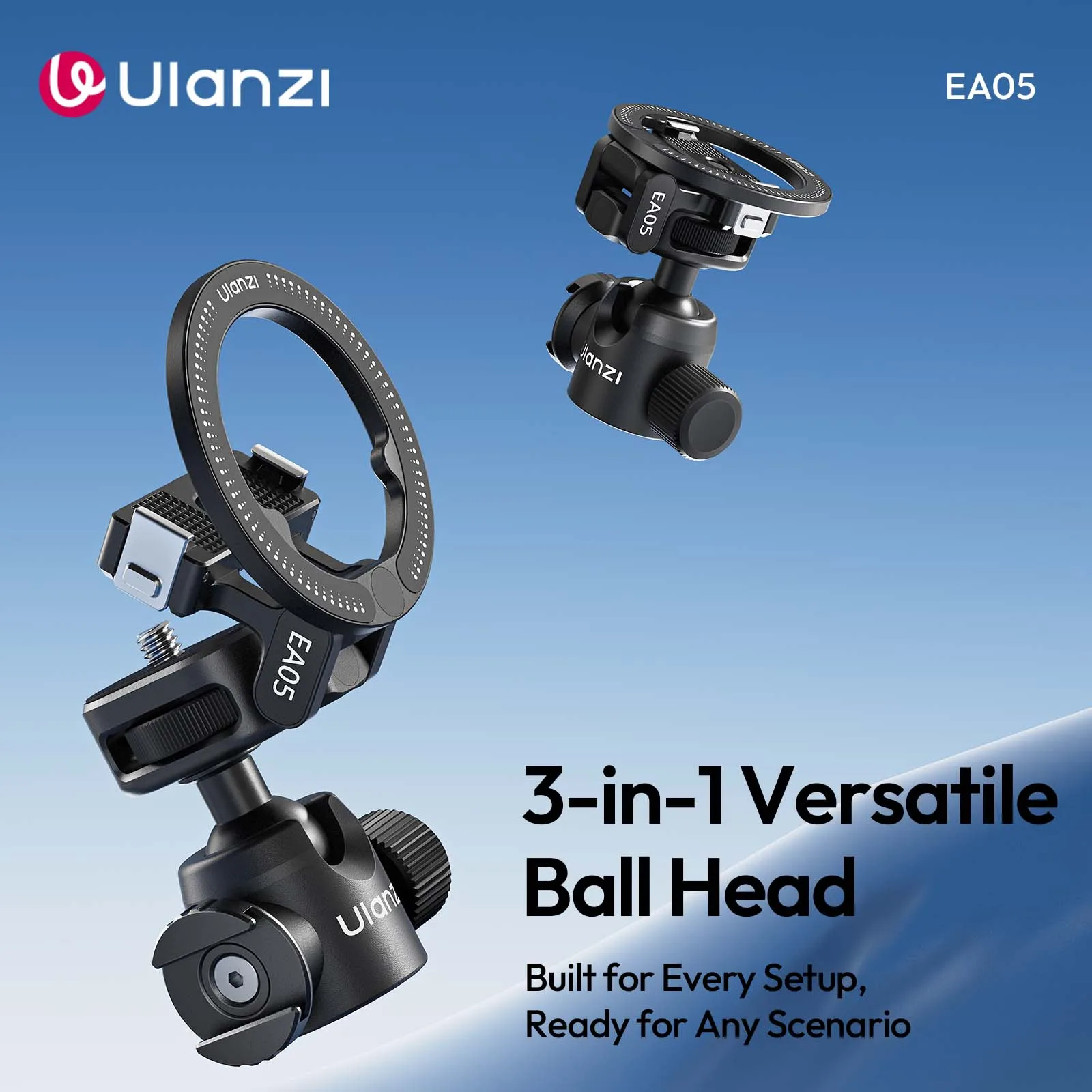 Ulanzi EA05 3-in-1 Versatile Ball Head for Action 6/Nano Camera Smartphone High-Angle Shooting Phone Monitoring Livestreaming