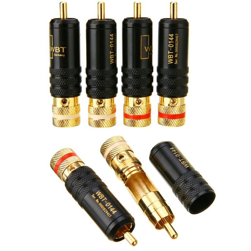 

Hi End HiFi WBT-0144 Gold Plated RCA Plug Screws Locking Soldering Connector