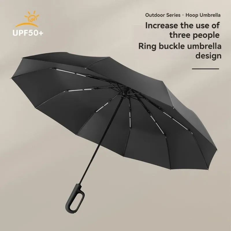 Buckle Design 20 Rib Fully Automatic Umbrella For Men Folding WOMEN'S Sunshade Double Umbrella Ring Extra Large Strong Strong