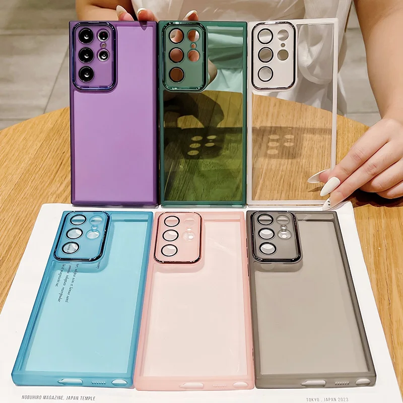 Pour Samsung S22ultra Couverture Sur Galvanoplastie Caméra Anneau Pare-chocs Clair Étui En Silicone Souple Pour Galaxy S23FE S22Plus S20FE_voghion.com