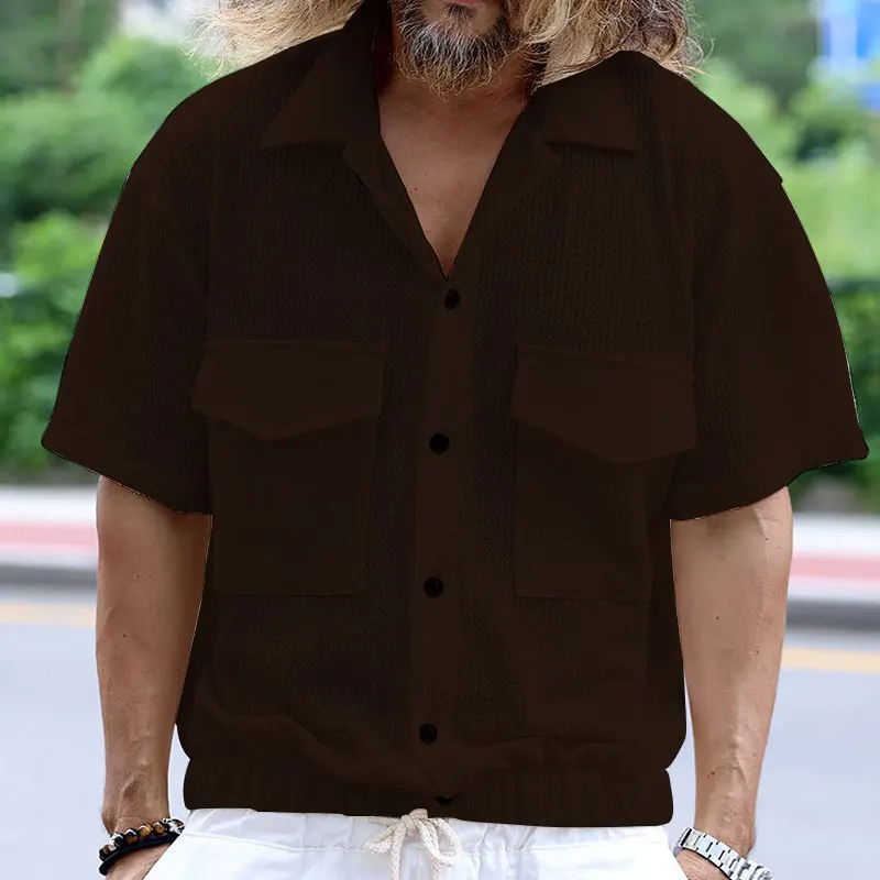 2024 New European-style Shirt Men's Summer Casual Street Fashion Multi-pocket Bubble Shirt Comfortable Breathable Men's Clothing