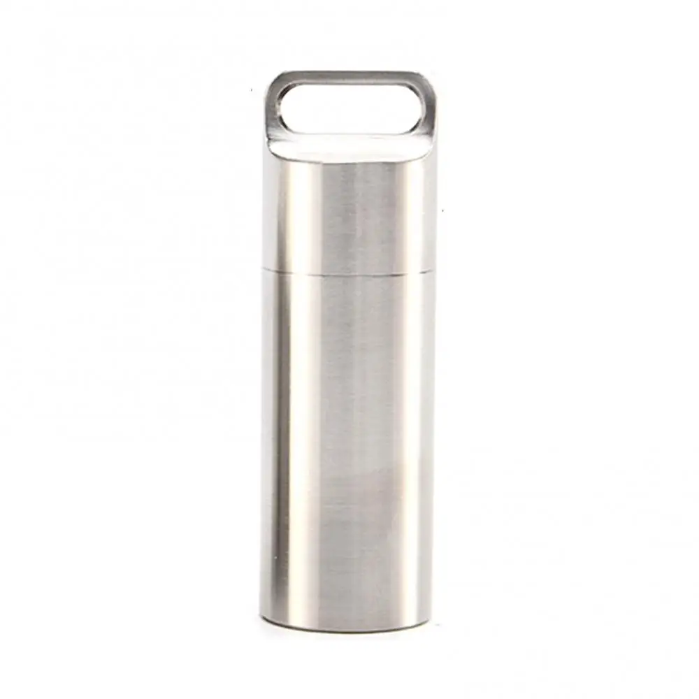 Mini Pill Box Waterproof Sealed Stainless Steel Capsule Camping Firstaid Pendant