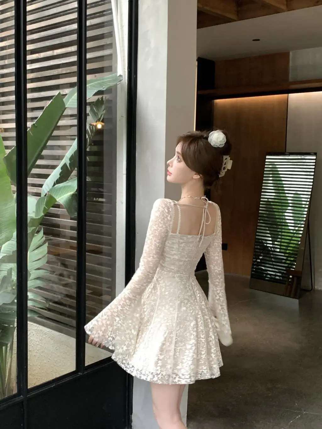 Sexy Lace Mini Dresses for Women Flare Sleeve Square Collar Corset Slim A-line Wedding Birthday Party Dress Y2K Prom Vestidos