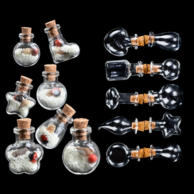 5-10Pcs Mini Glass Bottles Flasks With Cork Stoppers Transparent Wishing Gifts Healing Lucky Drifting Empty Tiny Jars Decoration