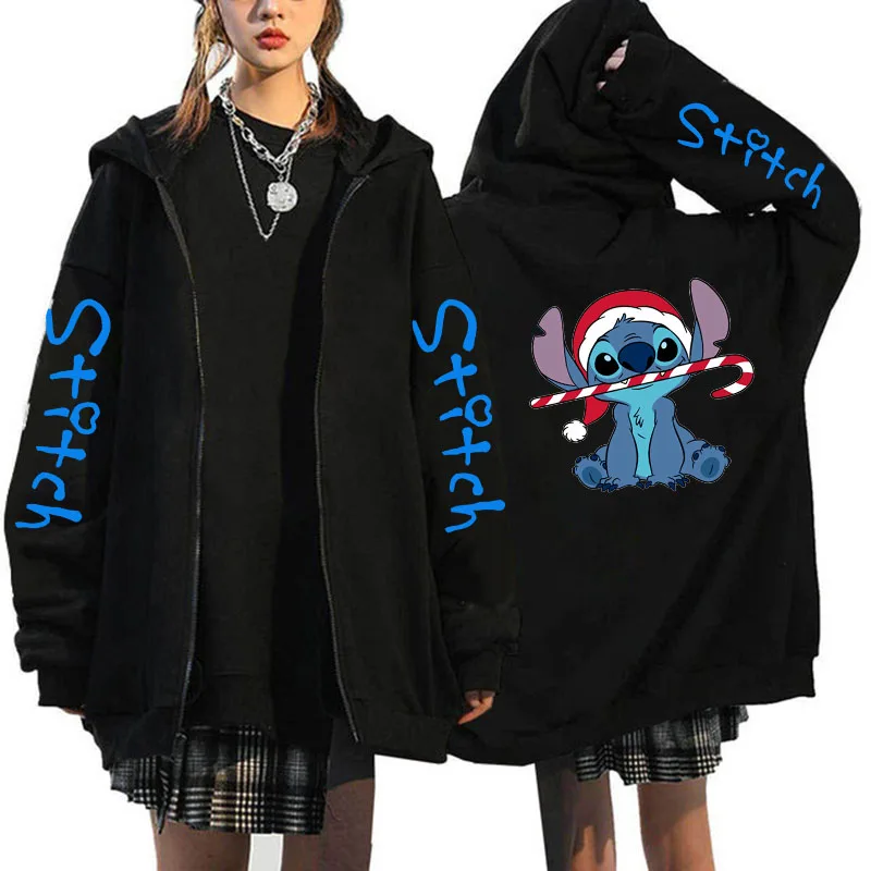 thumbnail image 1 of Sudadera con capucha de Disney Stitch para mujer, ropa de calle de Manga con cremallera, estilo Harajuku, años 90, Y2k, 1 of 3