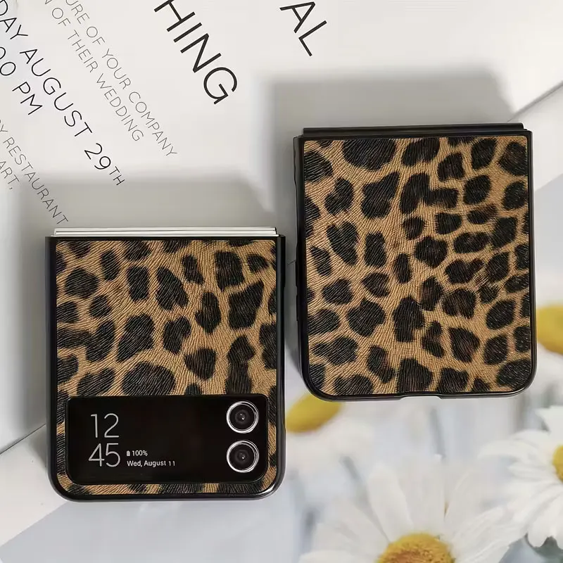Luxury Leopard Pattern PU Leather Hard Phone Case - Fashionable Cute Style Back Cover