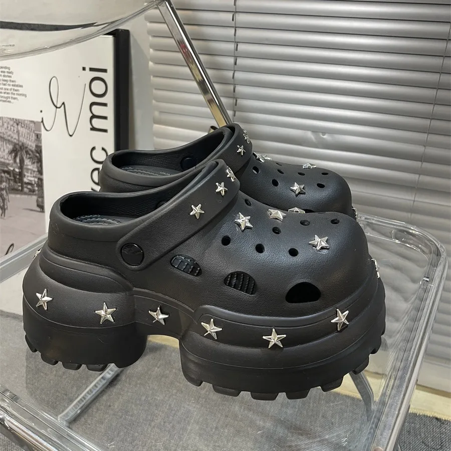 Women Fashion Clogs DIY Cute Stars Platform Slippers Soft EVA Sexy High Heels Female Indoor Street Shoes Girls Beach Sandals 1