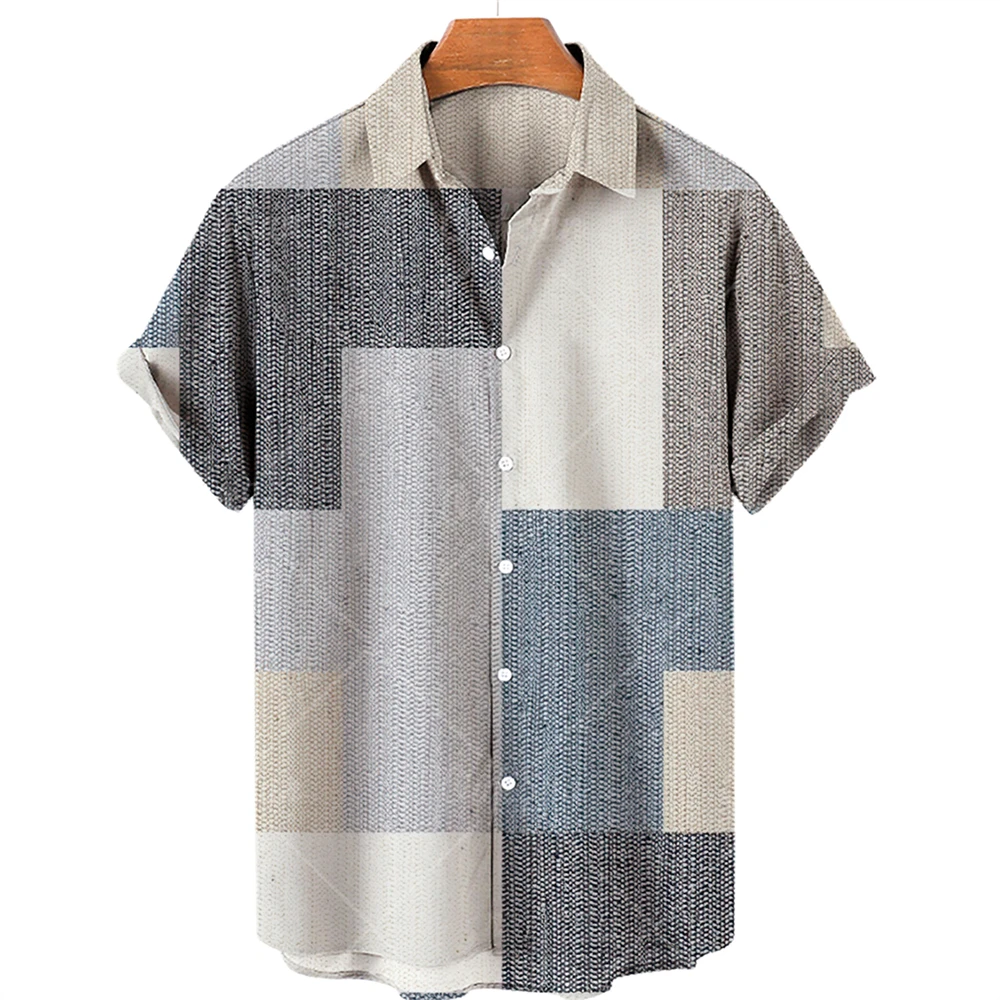Summer Men's Shirts Casual Striped Short Sleeve Tops Lapel Harajuku Retro Shirt Oversized Simple Style Vintage Clothing