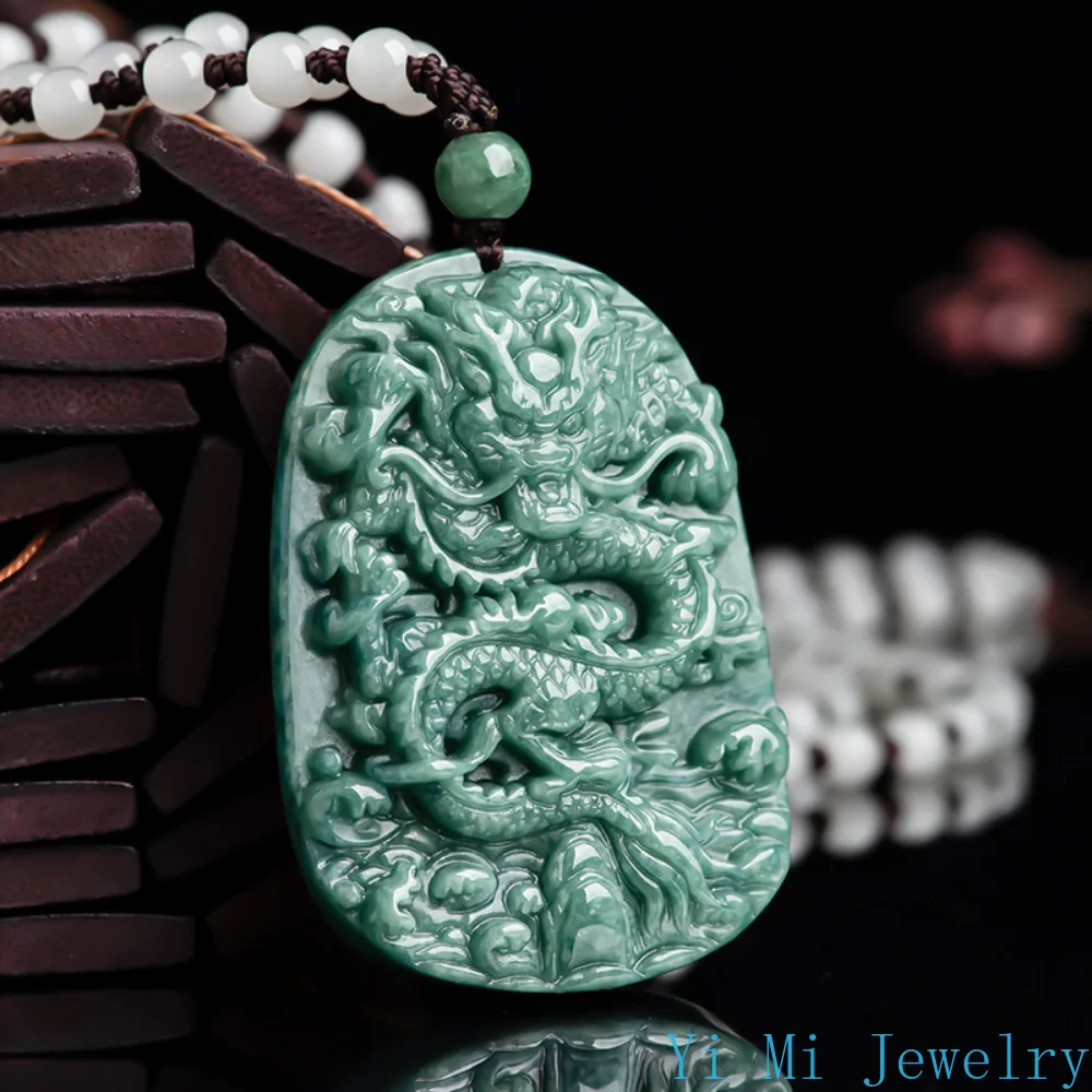 Natural A-grade Jadeite Pendant Dragon Brand Necklace Jade Pendant Vintage Men's and Women's Jewelry pping Items