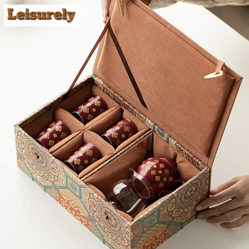 Lambent Red Treasure Flower Tea Set Complete Set Handmade Tea Ceremony Set Teapot And Tea Cup Set Cha Equipment Collection Craft