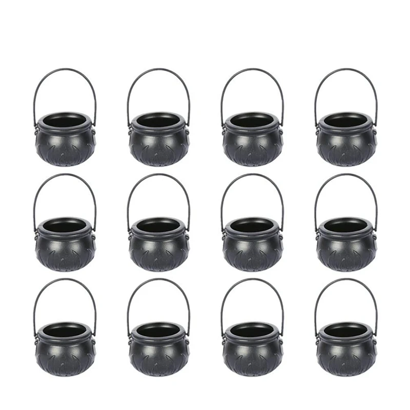 

12PCS Halloween Witch Pot Plastic Mini Witch Cauldron Black Candy Holder Halloween Decoration Party Favor Decoration Durable