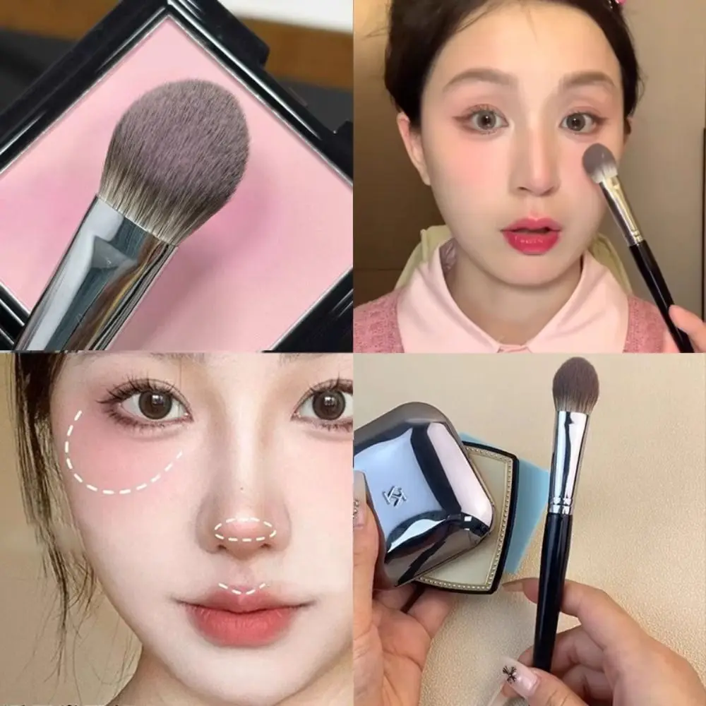 Portable 17CM Peach Heart Blusher Brush Soft Hair Tongue-Shaped Powder Blush Cream Brushes Flat Head Silky Makeup Tools