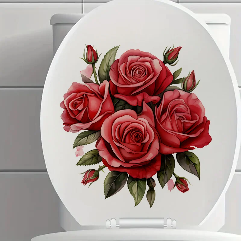 90866# Abstract Red Rose Toilet Sticker, Durable Material, Perfect for Home Wall Decor, Aesthetic Room Decoration