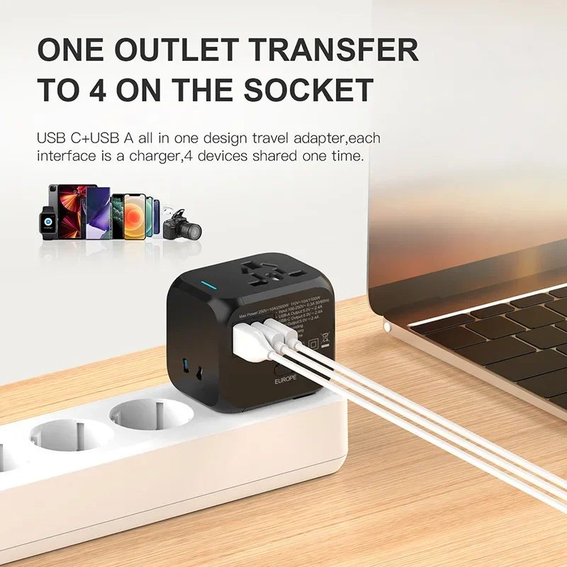 Global Travel Adapter with Fast Charging Wall Charger - All-in-One International Plug Converter
