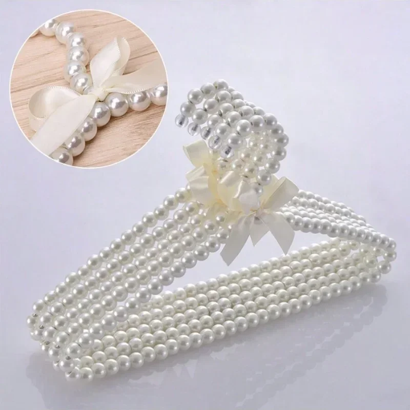 Artificial Pearl Bead Bow Hanger 40cm pearl dress long pants adult clothing hanger princess cape wedding dress clothes hanger storage hanger 1/2/5/10ps
