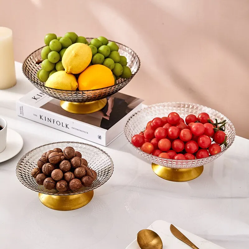 PET Fruit Plate Base Diamond Pattern Fruit Plate Home Decor Living Room Coffee Table Candy fruit plate