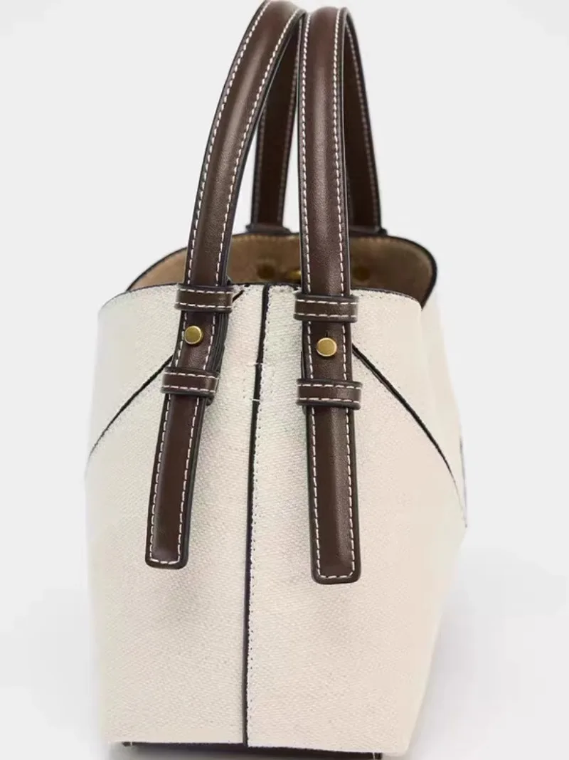 2025 Fashion Versatile PU Canvas Bucket Shoulder and Crossbody Bags Simple Casual Sense of Luxury Retro Handbags for Women