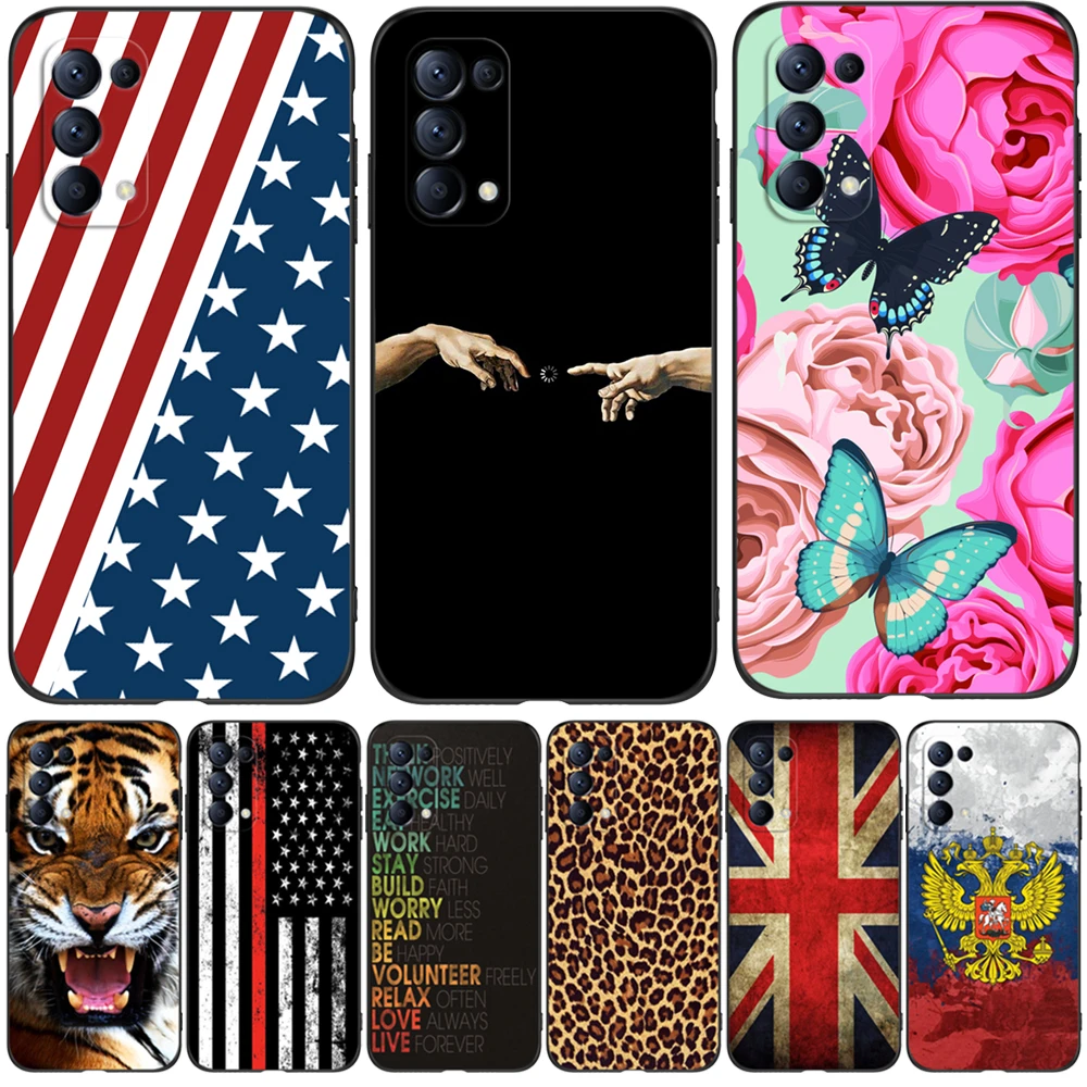 Per Oppo Reno5 4G Custodia 6.4 Pollici Cph2159 Custodia Morbida In Silicone Per Oppo Reno 5 4G Custodia In Tpu Nero Uk Usa Flag Skull Wolf