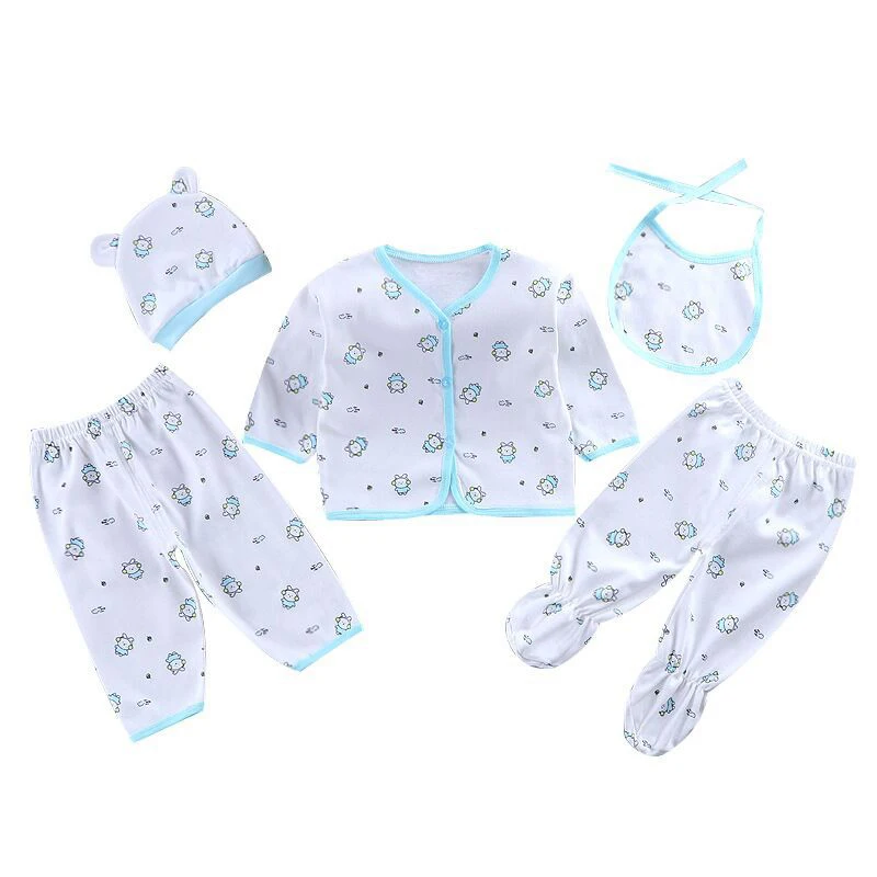 5Pcs/Set Newborn Baby Girl Clothes Set Cotton Soft Underwear Infant Boy Outfit Children Girl Top+2Pant+Bib+Hat Toddler A1156