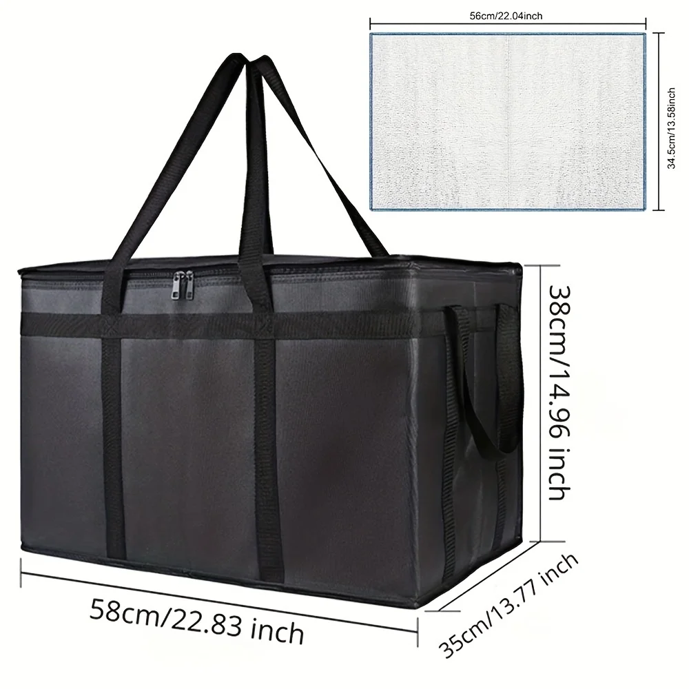 1 Set (Bag & Bottom), XXXL Large Capacity Reusable Warming Bag with Removable Hard Bottom, 3 Layers Insulated Pizza Delivery Bag 6