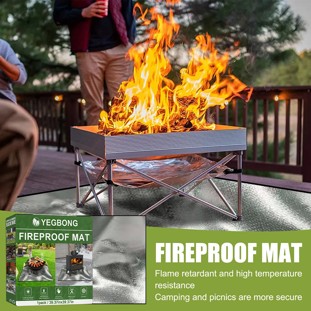 14x14cm Square Fire Pit Mat Heat Resistant 3 Layers Large Fire Pit Mat Easy To Clean for Grass Outdoor for Deck Patio
