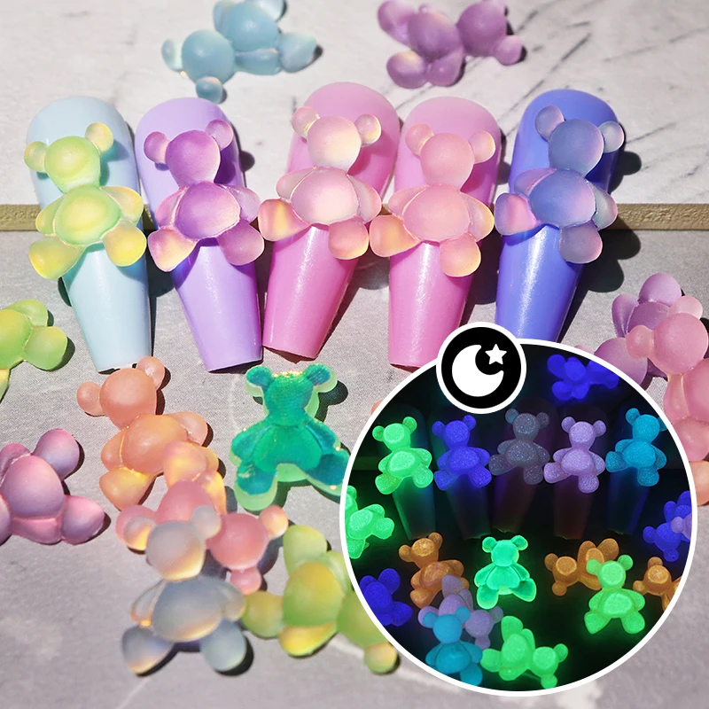 10Pc-Glow-In-The-Dark-Kawaii-Candy-Pink-Bear-Nail-Charms-Decoration-Macaron-Luminous-Acrylic-Rhinestone jpg