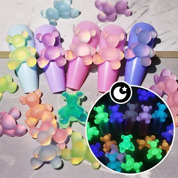 10Pc-Glow-In-The-Dark-Kawaii-Candy-Pink-Bear-Nail-Charms-Decoration-Macaron-Luminous-Acrylic-Rhinestone jpg