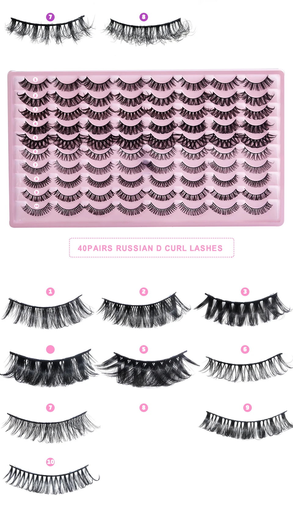 Description Picture 5 of item40Pairs Fake Eyelashes Wholesale Bulk Messy Fluffy Faux Mink Lashes Makeup Vendor D Curl Russian Strip Lashes
