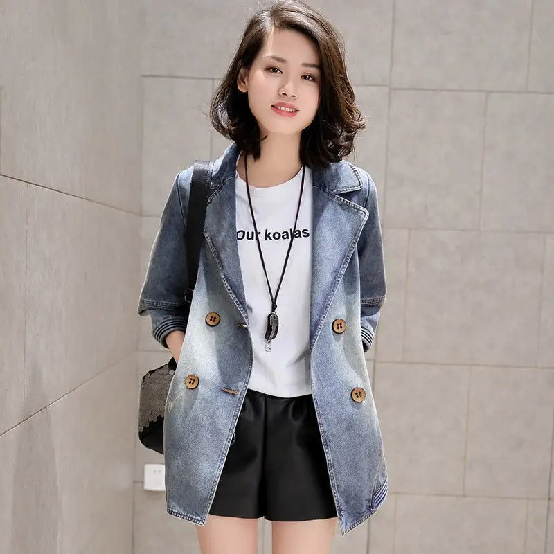 

SuperAen Spring and Autumn 2023 New Denim Jacket Women's Fashion Korean Loose Casual Trench Coat Denim Jacket