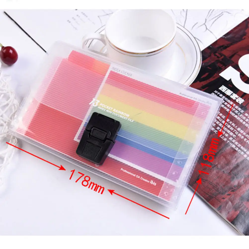 13 포켓 레인보우 아코디언 파일 주최자 방수 대용량 휴대용 A6 문서 주최자 가방 학교 사무실용