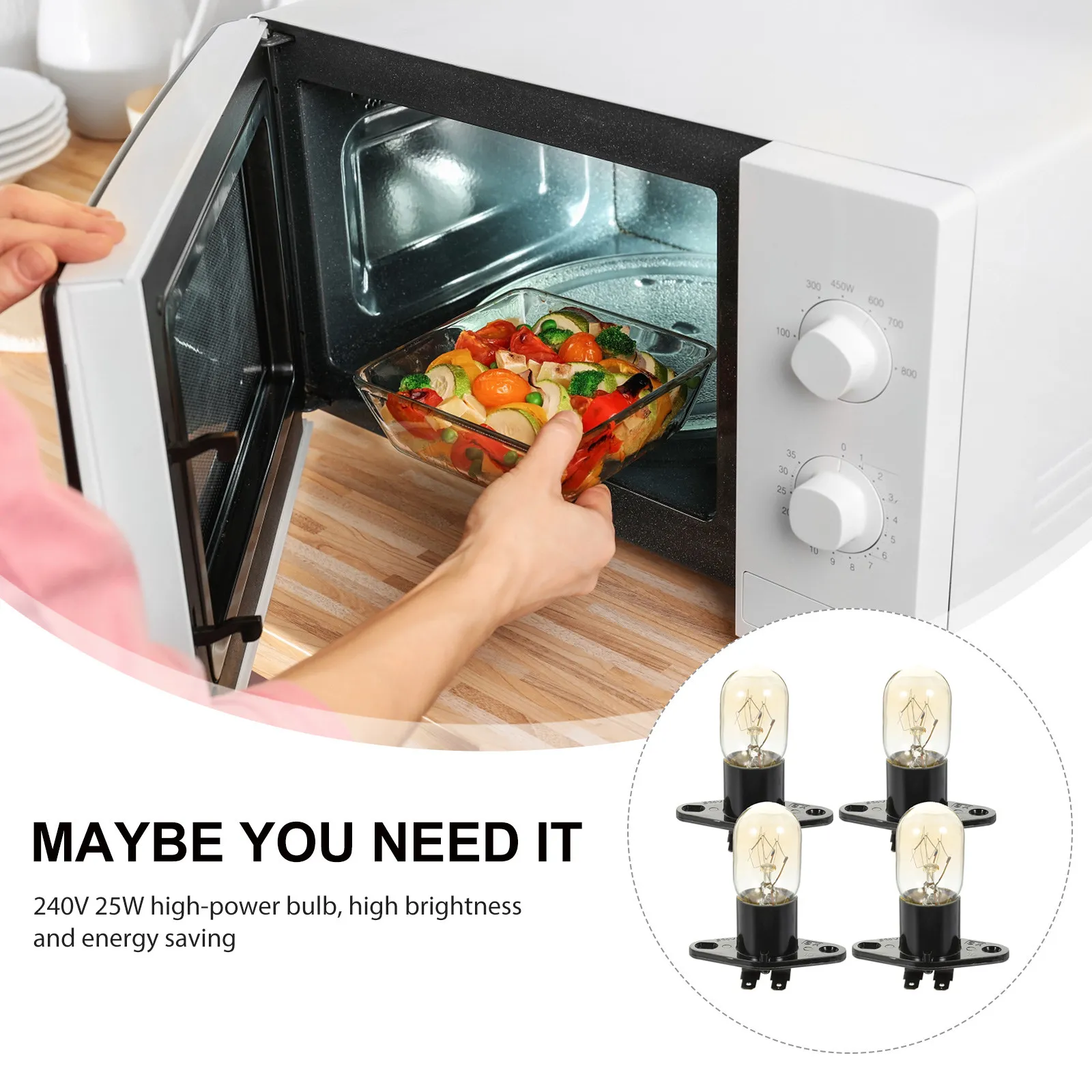 4Pcs 전자레인지 전구 환경 친화적인 240V 25W 전자레인지 냉장고용 고출력 교체 전구