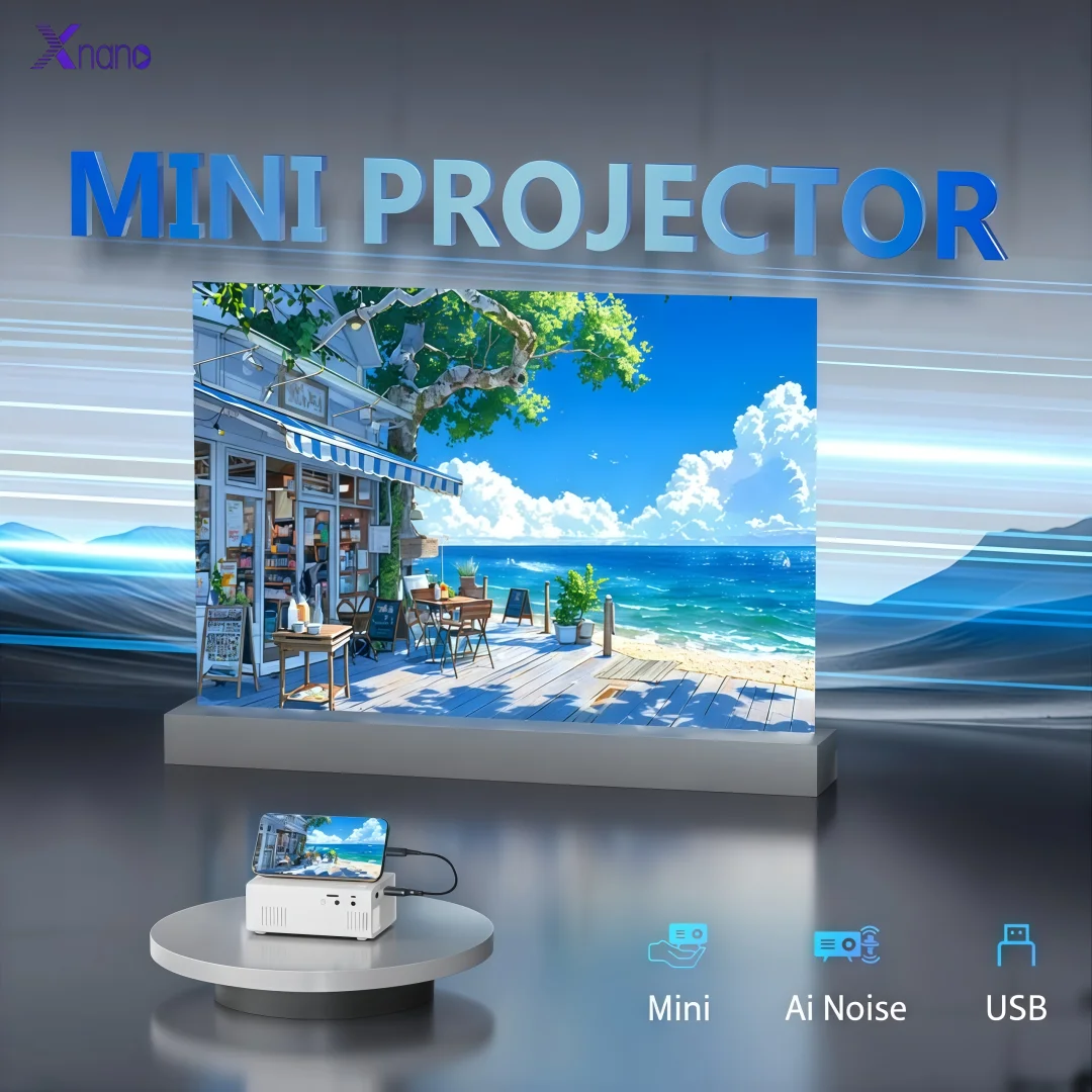 Xnano Q1 미니 프로젝터 1080P 지원 휴대용 LED 비디오 비머 전화 화면 미러링 홈 시네마 USB HDMI AV 침실용