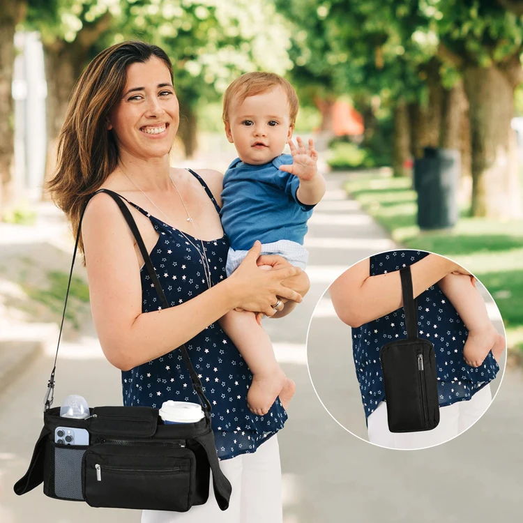 baby stroller accessories hooks Stroller Storage Bag Universal Stroller Storage Bag with Insulated Cup Holder Removable Phone Pocket and Shoulder Straps baby stroller accessories	