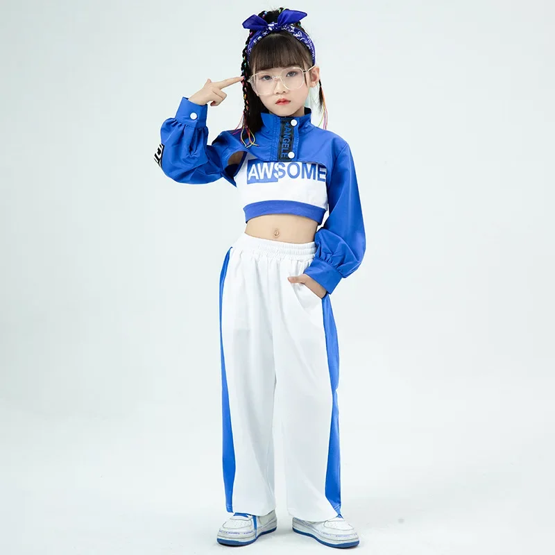 Jazz Costume Hip Hop Girls Clothing Green Blue Long Sleeve Tops Hip Hop Casual Pants for Kids Performance Modern Dancing Clothes