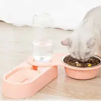 Dozownik wody i karmy dla kota Obrotowa miska 2 w 1 dla zwierząt Artykuły dla zwierząt ze stali nierdzewnej Antypoślizgowe przenośne automatyczne karmniki dla kotów 4