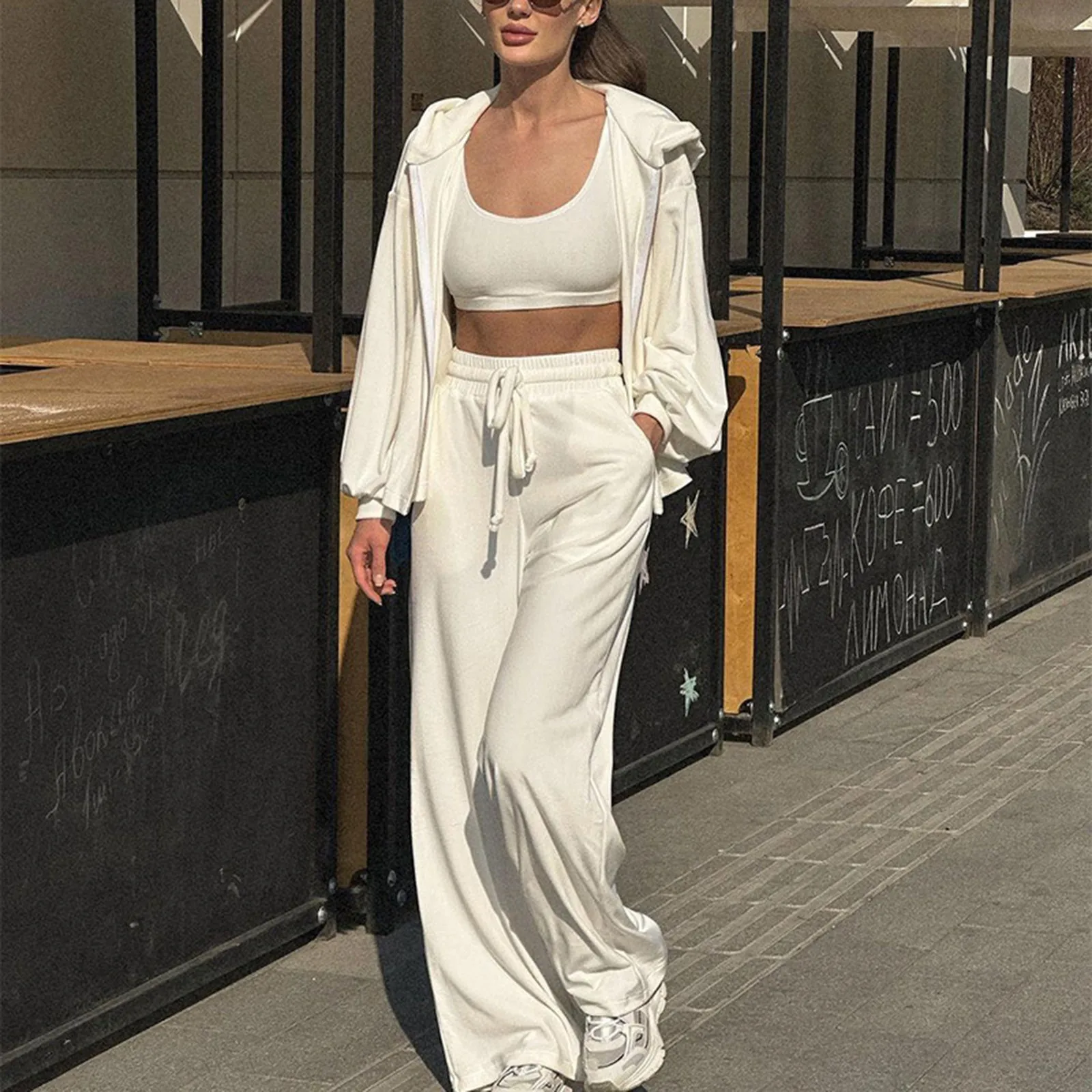 

Спортивный универсальный брючный костюм, женская одежда, модный однотонный пиджак, жилет + брюки на ногах, свободный эластичный осенний комплект из 2 предметов, женский спортивный костюм