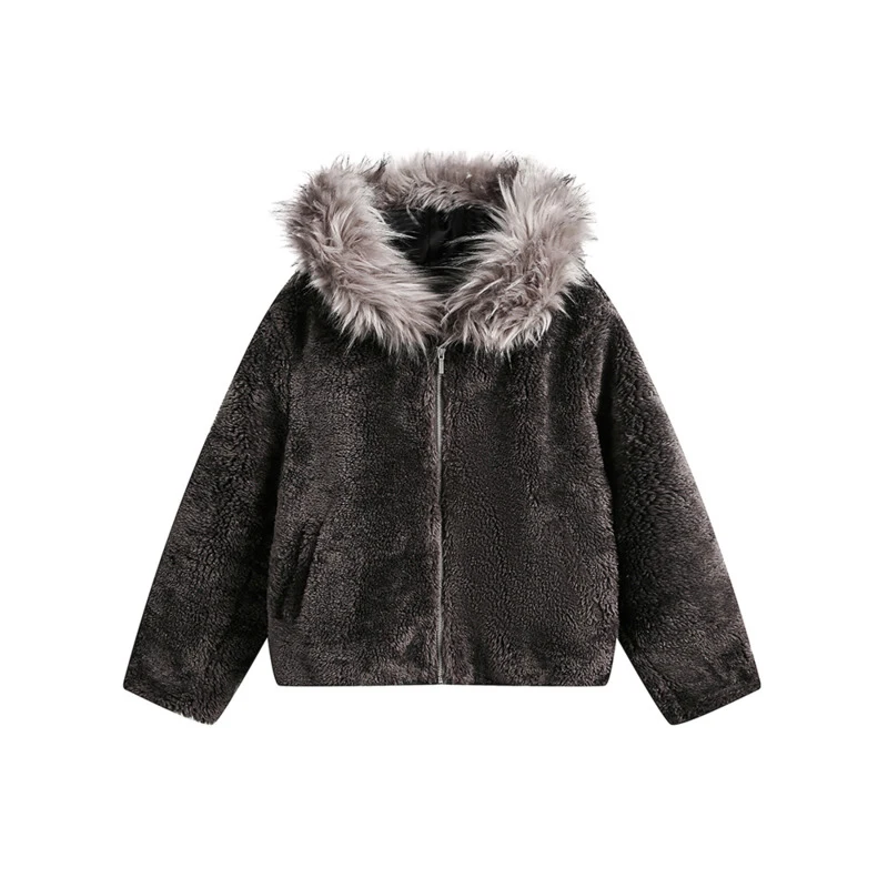PFNW High Quality Fleece Hooded Quilted Padded Jackets Men's American High Street Warm Fur Collar Short Zipper Coat New CPG2408 5