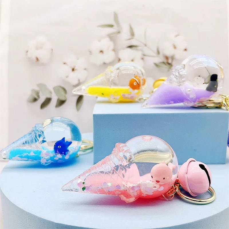 New Underwater World Crystal Ice Cream Portachiavi Oil Liquid Floating Doll Piccolo Ciondolo Accessori Moda