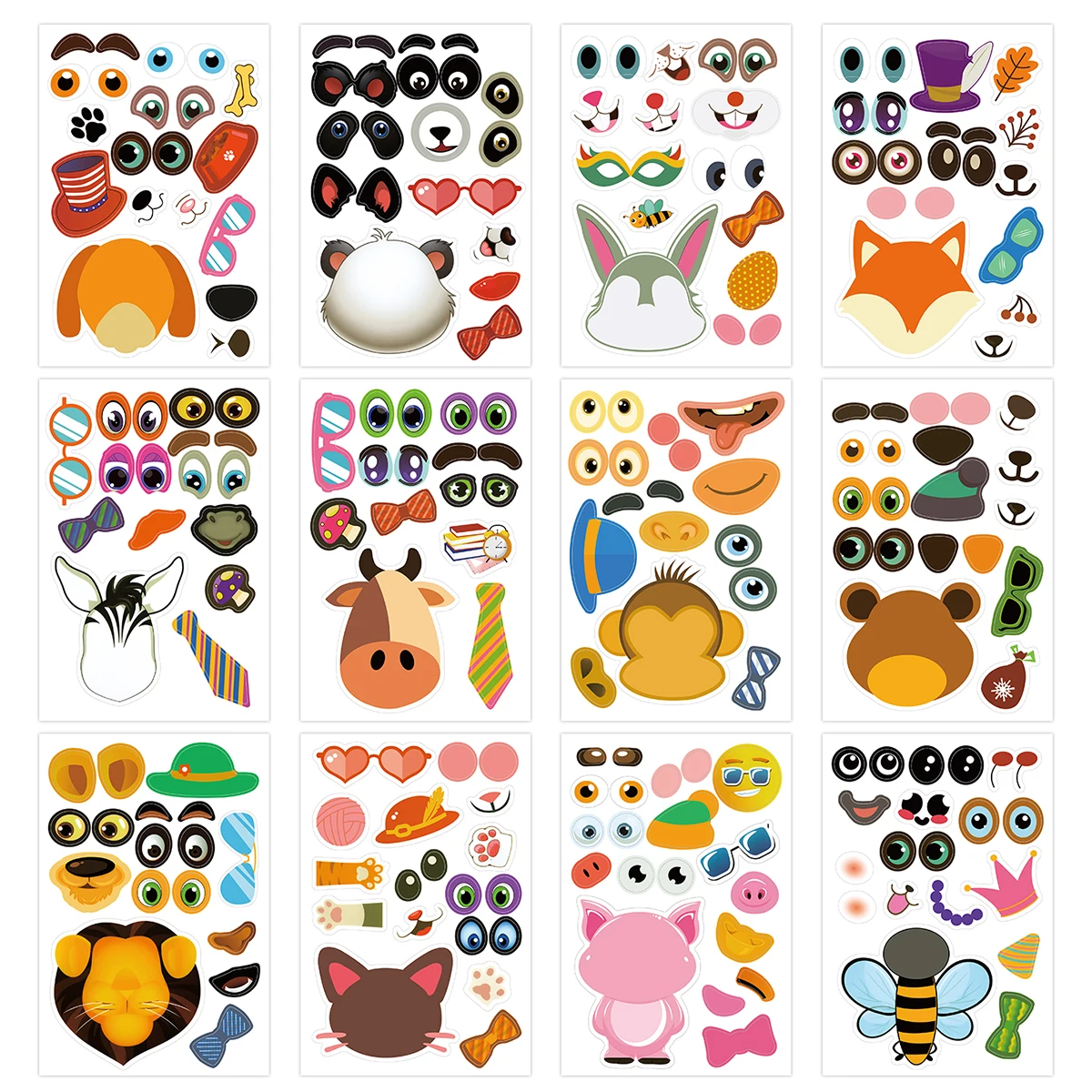 

36Pieces Make a Face Animal Sticker,12 Animals Designs Mix Stickers Party Favors Supplies Gift of Festival Rewards Sticker