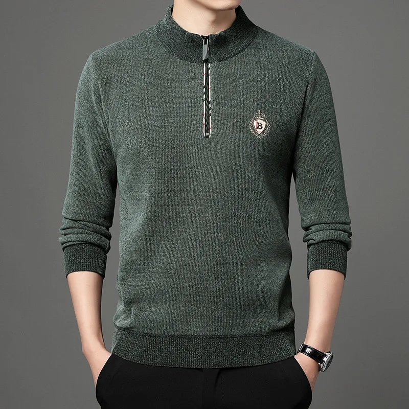 

Autumn and Winter Men's New Fleece-lined Warm Sweater Fashion round Neck Men's Knitted Shirt Comfortable All-Matching